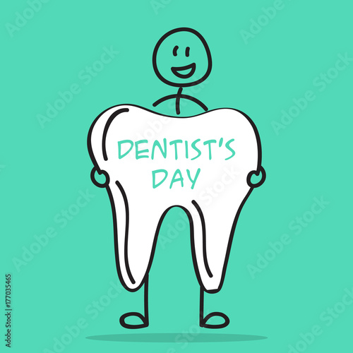 Dentists's day concept illustration. Man with tooth. Conceptual poster or banner.