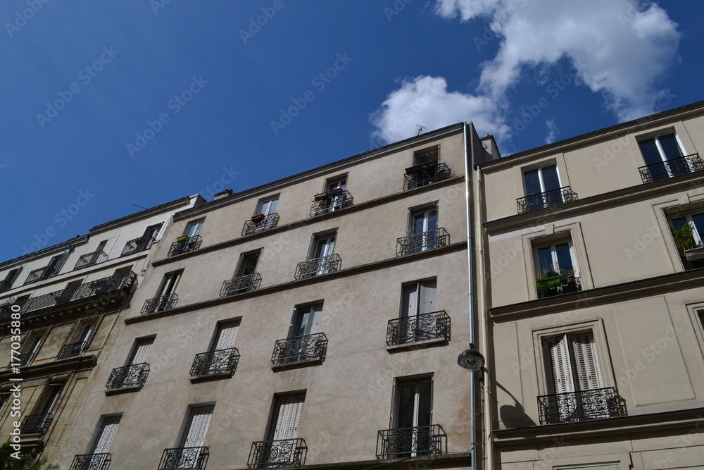 Idyllic residential buildings in Paris, in 18th arrondissement, in Montmartre district, France