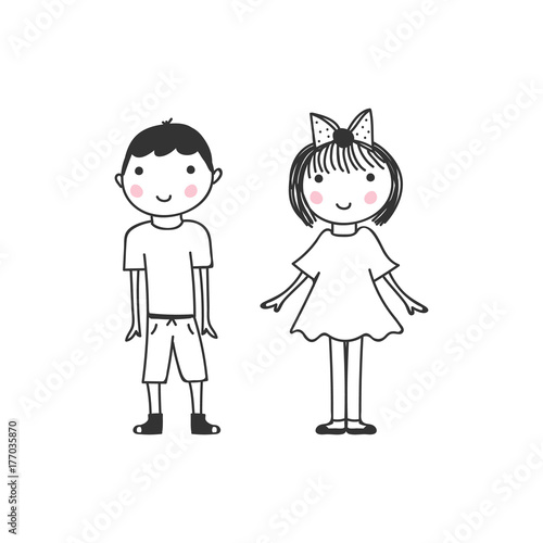 Boy and girl, vector doodle sketch isolated on white background. 