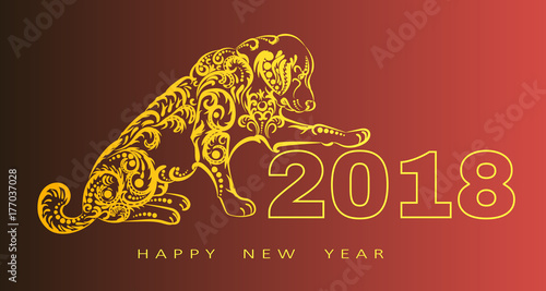 2018 Happy New Year greeting card.year of the dog. Chinese New Year. with hand drawn doodles.Vector illustration