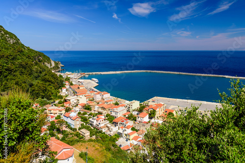 Aerial view of Karlovasi village, a traditional village on the island of Samos, Greece