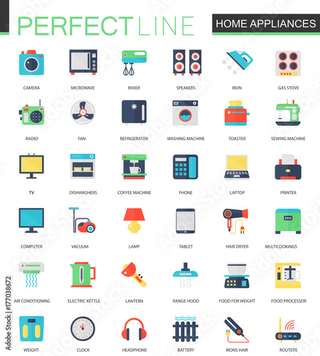 Vector set of flat Home appliances icons.