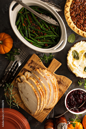 Sliced roasted tukey breast for Thanksgiving or Christmas photo