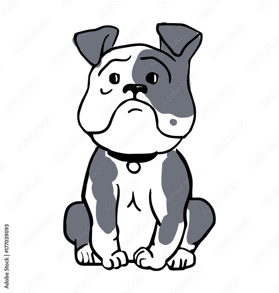 English bulldog isolated on white background. Cute gray outline bulldog icon, element for new year of dog 2018 design. The silhouette of the dog breed English Bulldog. English bulldog isolated on white background. Cute gray outline bulldog icon, element for new year of dog 2018 design. The silhouette of the dog breed English Bulldog.