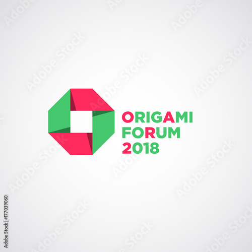 Origami color paper cycling llogo. Monogram "O" logo. The letter O in green and red ribbons on a dark background.