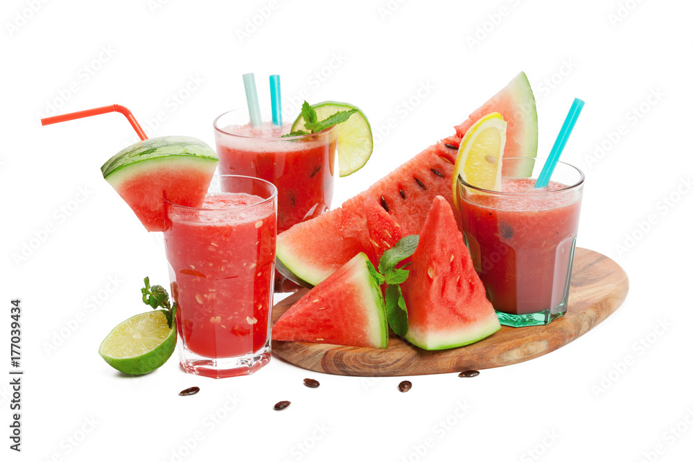Watermelon drink in glasses with slice Watermelon drink in glasses with slice
