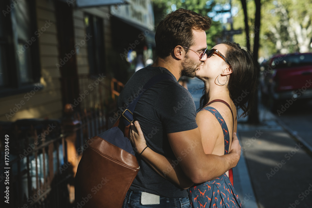 Affectionate young couple in the street Affectionate young couple in the street