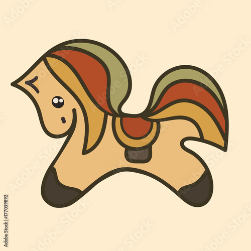 Toy horse vector, Christmas tree decoration. Old wooden toy in form of horse. Lovely simple children's toy. Vintage collection hand-made wooden toy. Merry Christmas and Happy New Year design