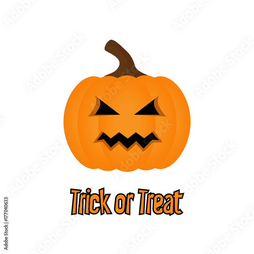 Trick or treat halloween pumpkin vector graphic print, isolated on white background.