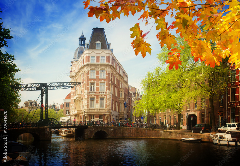 old town on canal ring, Amsterdam, Netherlands at autumn day