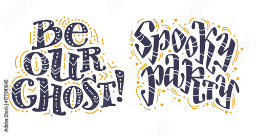 Vector flat halloween lettering greeting set isolated on white background.