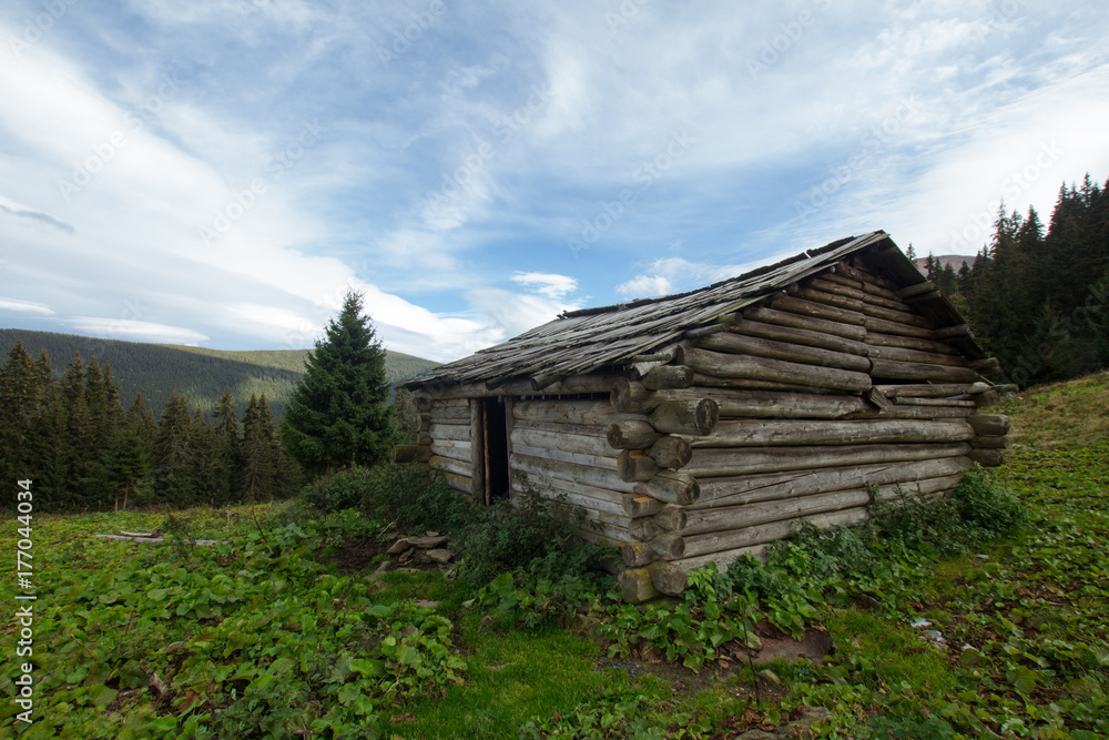old wooden house in mountains, forest house old wooden house in mountains, forest house