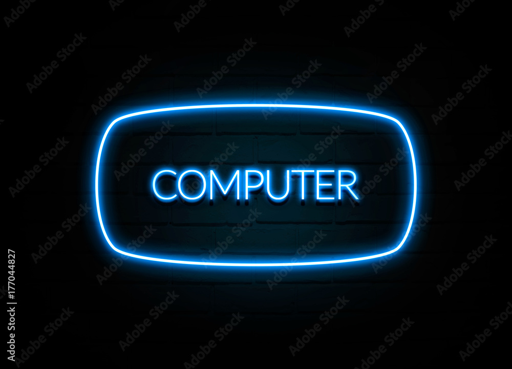 Computer  - colorful Neon Sign on brickwall