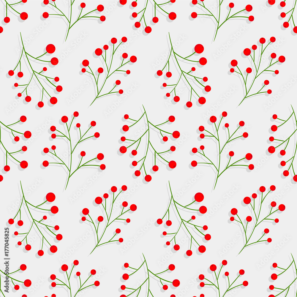 Seamless Christmas pattern with rowan branches. Vector texture with berries. Red berry. Merry Christmas. Happy New Year. Seamless Christmas pattern with rowan branches. Vector texture with berries. Red berry. Merry Christmas. Happy New Year.