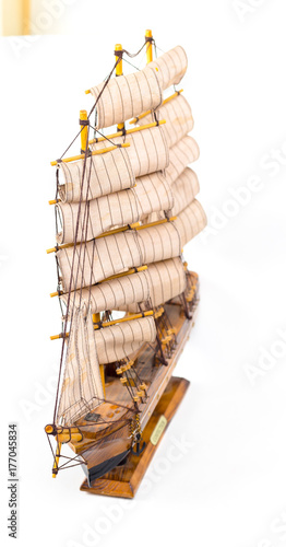 Ancient wooden ship isolated on white background