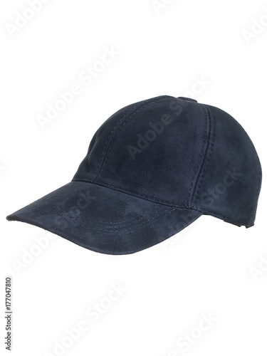 Black leather cap on white background