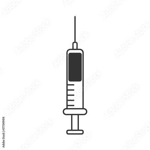 Vector syringe icon for injection. Vaccine Injector with needle