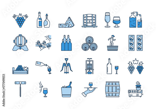 04 Blue WINE PRODUCTION icon set