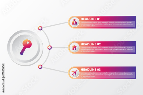 Succesful business infographics. Vector illustration of a timeline with 3 steps and success icons with modern design and bright colors.