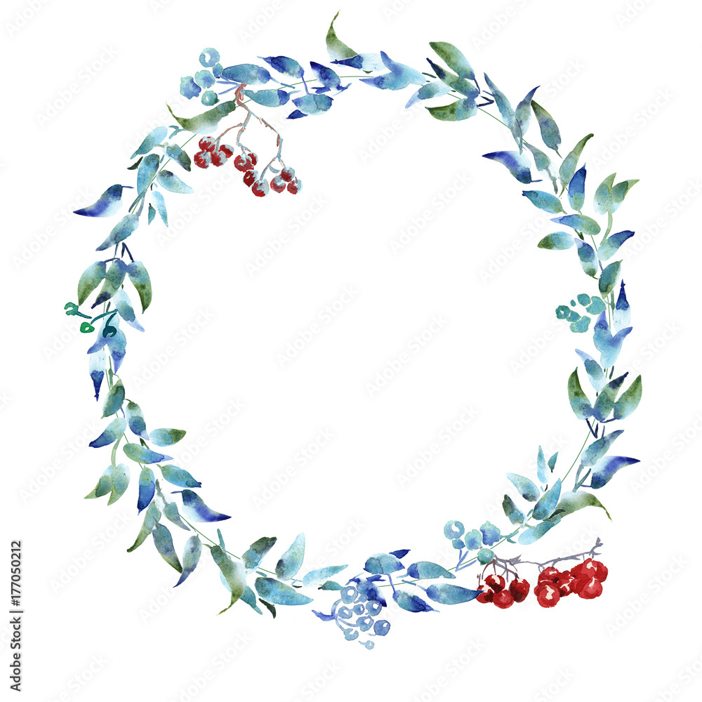 Hand drawing watercolor rowan autumn leaves frame Hand drawing watercolor rowan autumn leaves frame