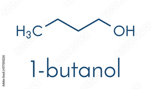 n-butanol (1-butanol) molecule. Used as flavouring and as a solvent. Skeletal formula.