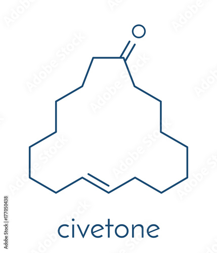 Civetone civet cat pheromone molecule. Used in perfume. Skeletal formula.