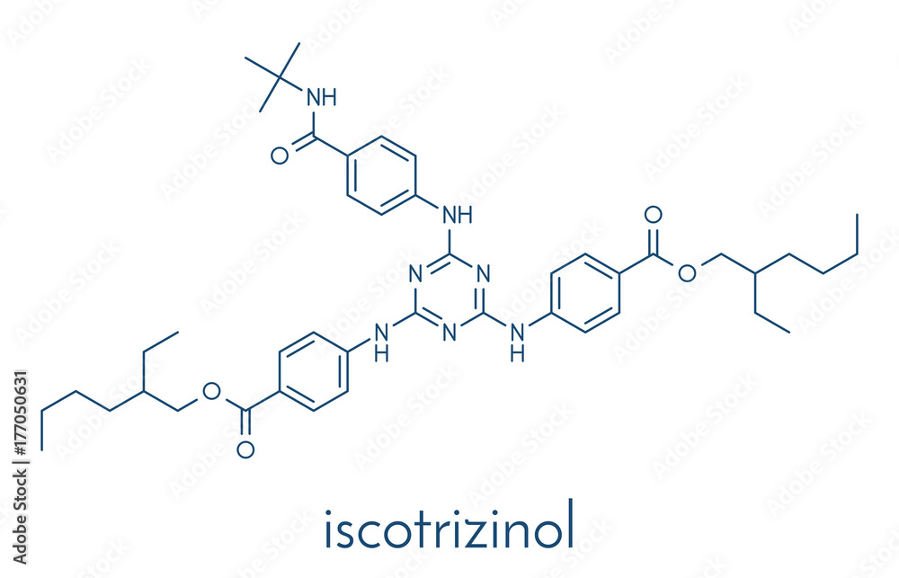Fototapeta premium Iscotrizinol sunscreen molecule (UV filter). Skeletal formula.