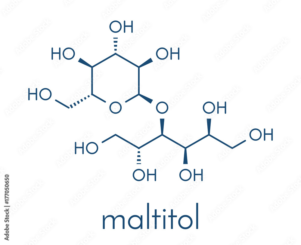 Maltitol sugar alcohol sweetener molecule. Skeletal formula. Maltitol sugar alcohol sweetener molecule. Skeletal formula.