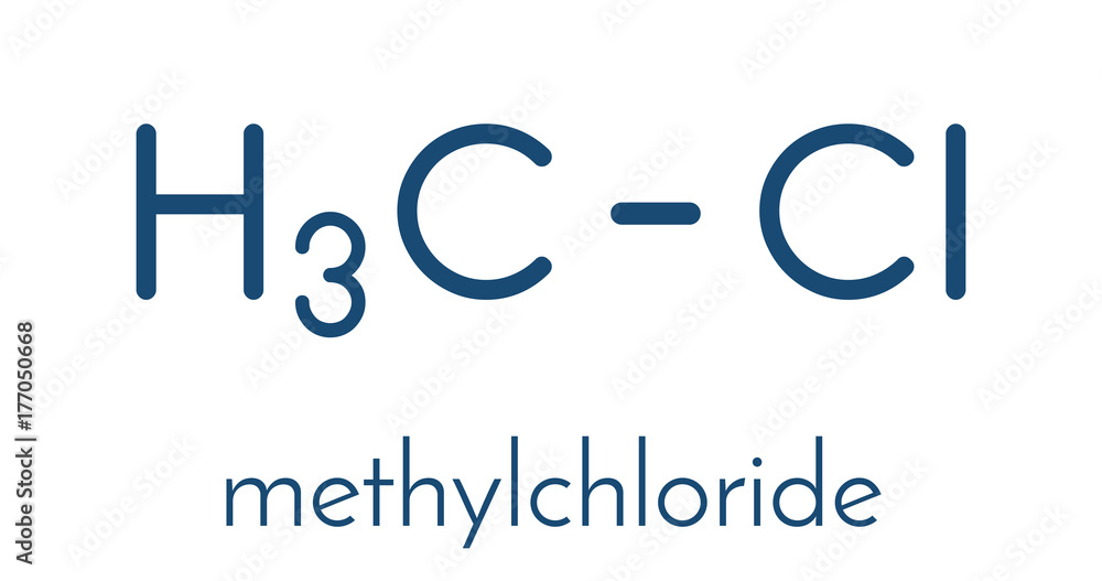 Chloromethane (methyl chloride) molecule. Skeletal formula. Chloromethane (methyl chloride) molecule. Skeletal formula.