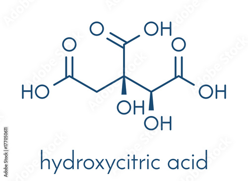 Hydroxycitric acid  (HCA, hydroxycitrate) molecule. Used as weight loss nutritional supplement.  Skeletal formula.