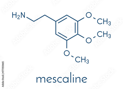 Mescaline peyote cactus psychedelic molecule. Skeletal formula.