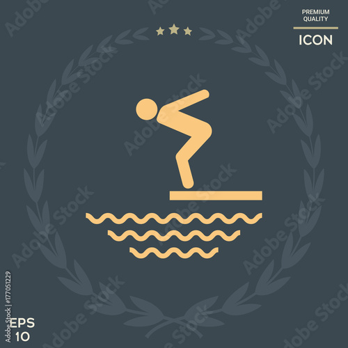 Swimmer on a springboard, Jumping into the water - icon