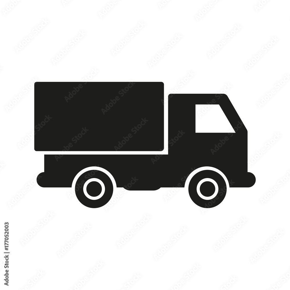 Truck with freight simple icon silhouette on white background.