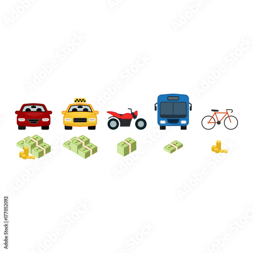 Chart of different types of transport in the city. Infographics costs comparison