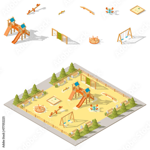 Children playground isometric icon set