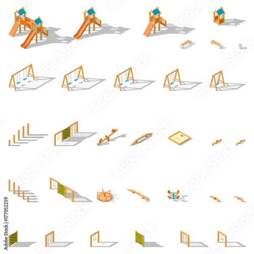 Equipment for children playground isometric icon set