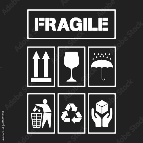 Set of white package handling labels