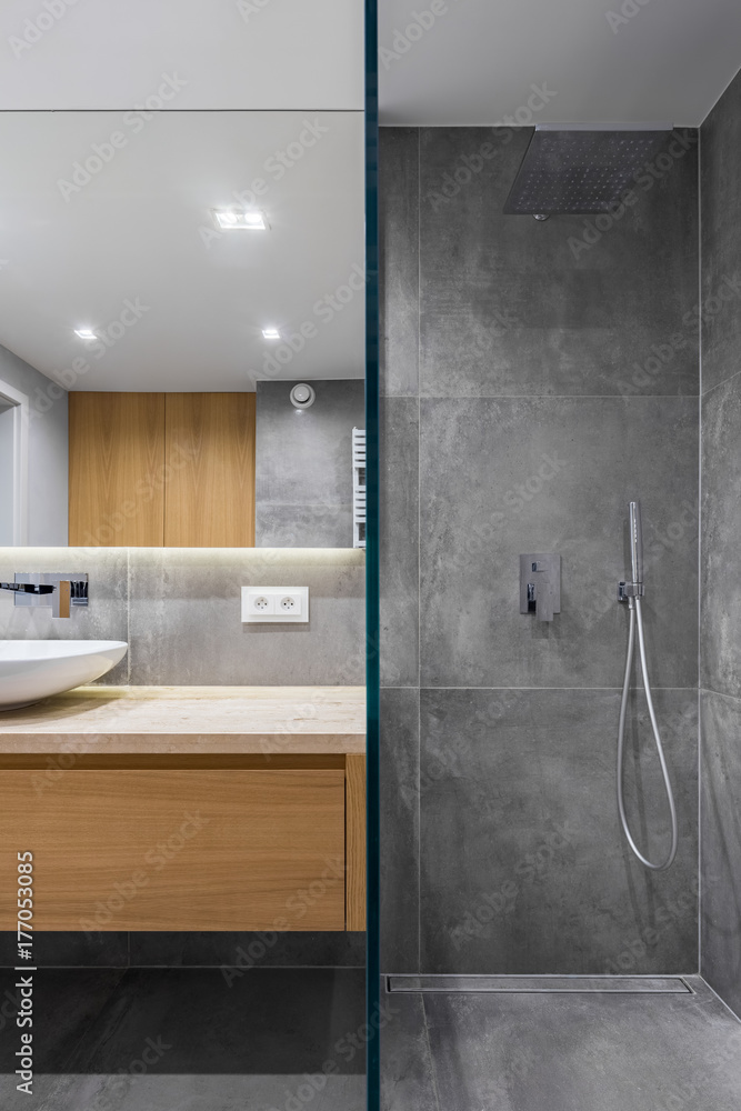 Bathroom with walk in shower Stock Photo | Adobe Stock