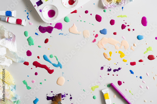 Top view of surface with watercolor spatter