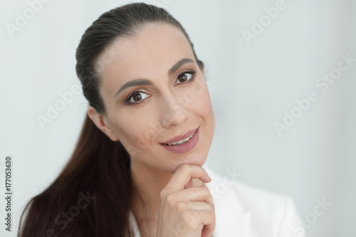 closeup portrait of a dreaming business woman