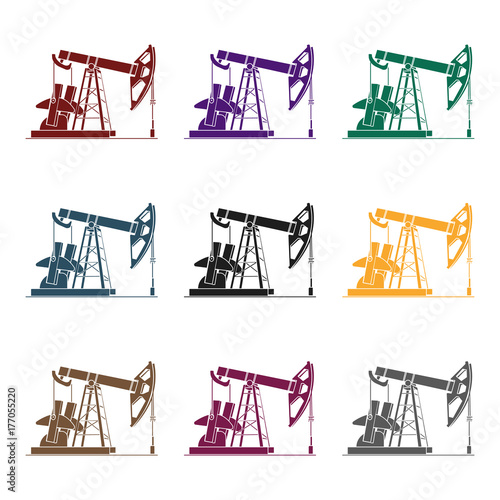 Oil pumpjack icon in black style isolated on white background. Oil industry symbol stock vector illustration.