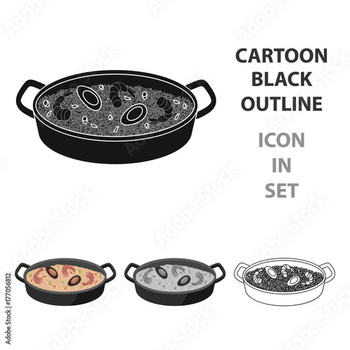 Paella icon in cartoon style isolated on white background. Spain country symbol stock vector illustration.