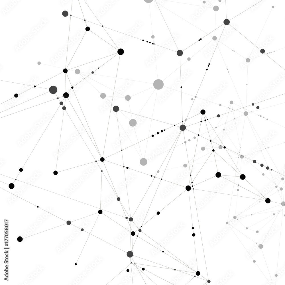 Stylish, polygonal pattern of connected black lines and dots on white background. Designed for use in new technology projects. Simple, beautiful, minimalistic, abstract background Stylish, polygonal pattern of connected black lines and dots on white background. Designed for use in new technology projects. Simple, beautiful, minimalistic, abstract background