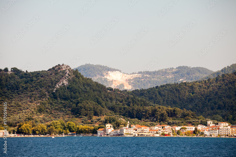 Landscape with water and land in the background - Thassos island, Greece
