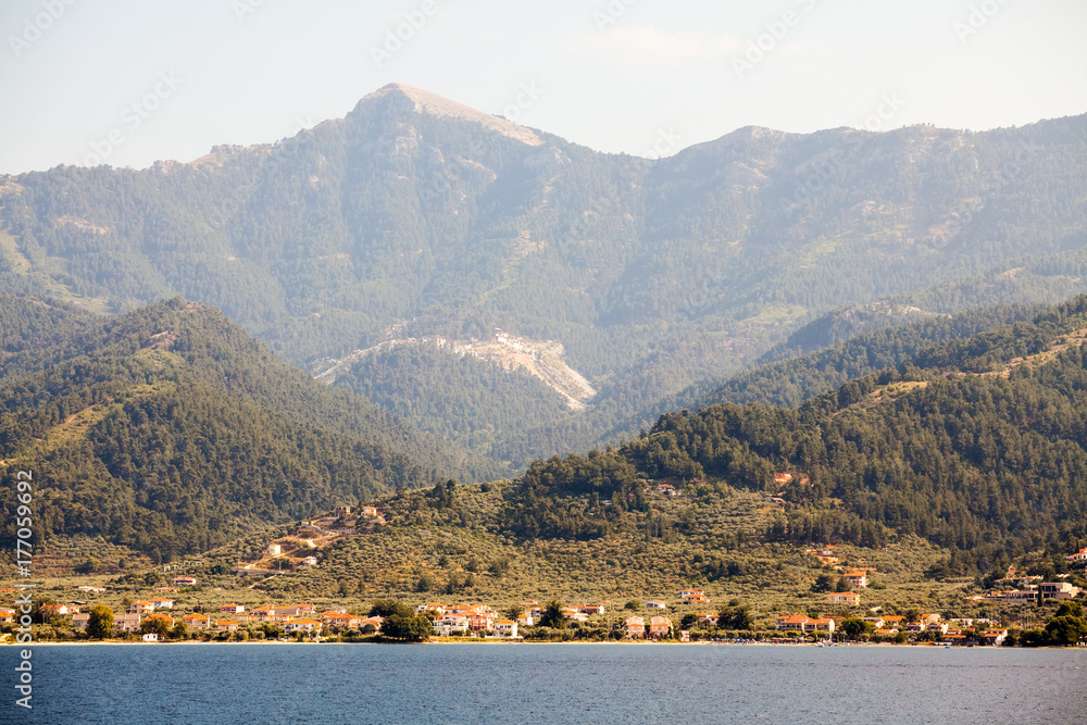 Landscape with water and land in the background - Thassos island, Greece

