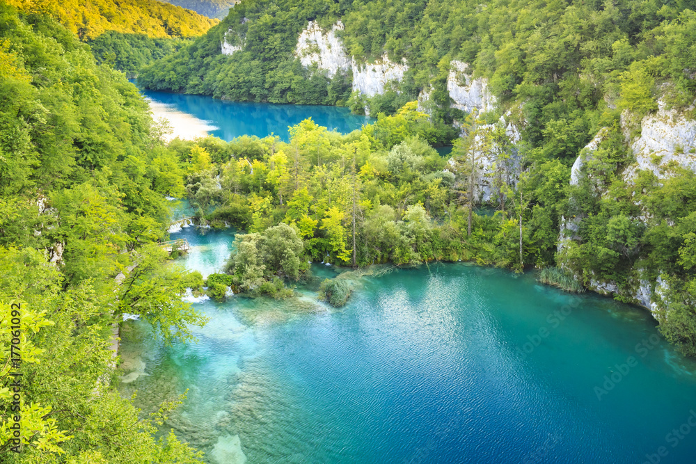 Aerial view on Plitvice lakes and waterfalls, Croatia Aerial view on Plitvice lakes and waterfalls, Croatia