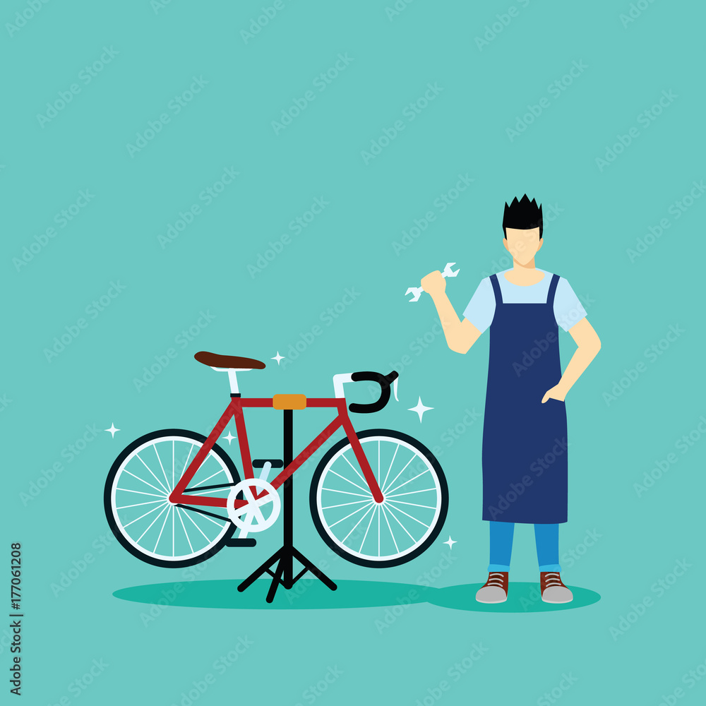 Obraz premium serviceman repair and maintenance bicycle