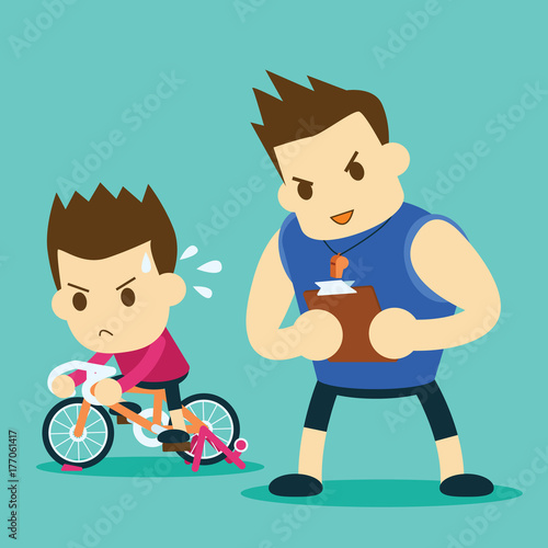 The trainer controls the exercise of cyclists