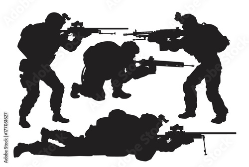 vector silhouettes of soldiers set
