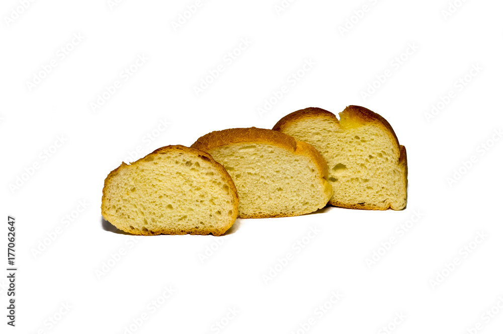 slices of wheat bread isolated on white background. food, object.